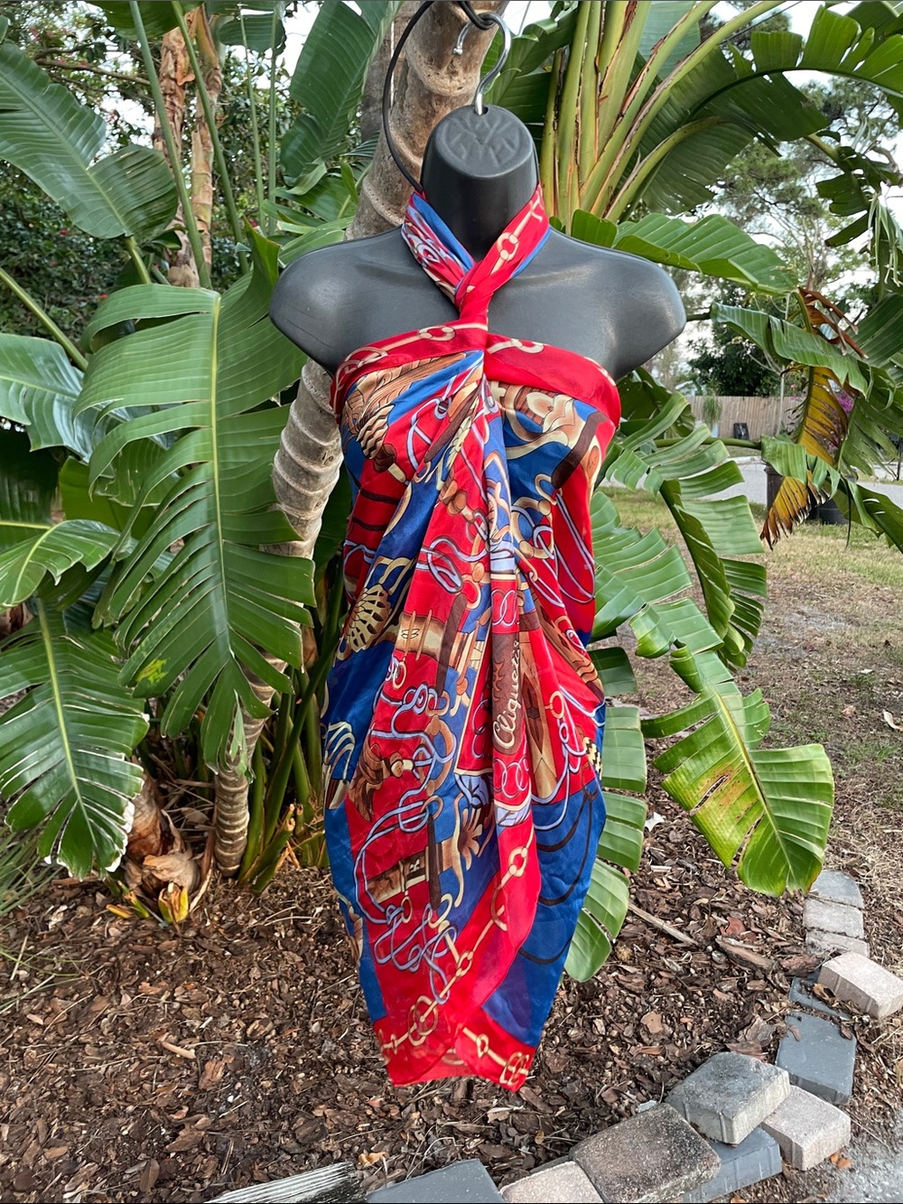 silk feel polyester status print 64 x 32” scarf or shawl